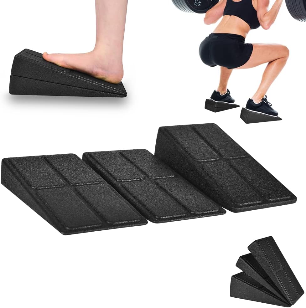 Three foam slant board wedges for calf stretching and heel-elevated squats