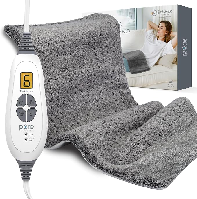 Extra-large gray electric heating pad with controller