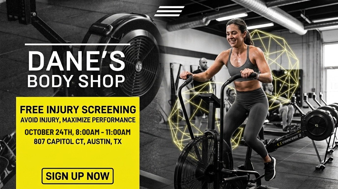 Dane's Body Shop free injury screening with Voltex PT, Saturday, October 24, 8 to 11 AM, 807 Capitol Ct, Austin